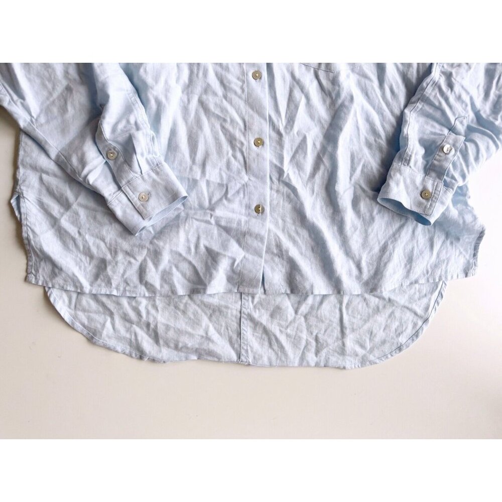 Aritzia WILFRED FREE Light Blue Linen Boyfriend Button-Up Shirt Blouse, Size XS - Picture 7 of 15